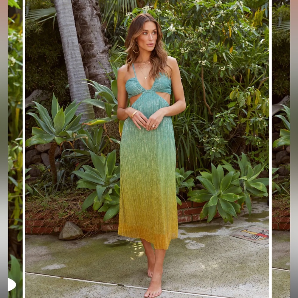 NWOT Plisse Metallic Ombre Midi Dress